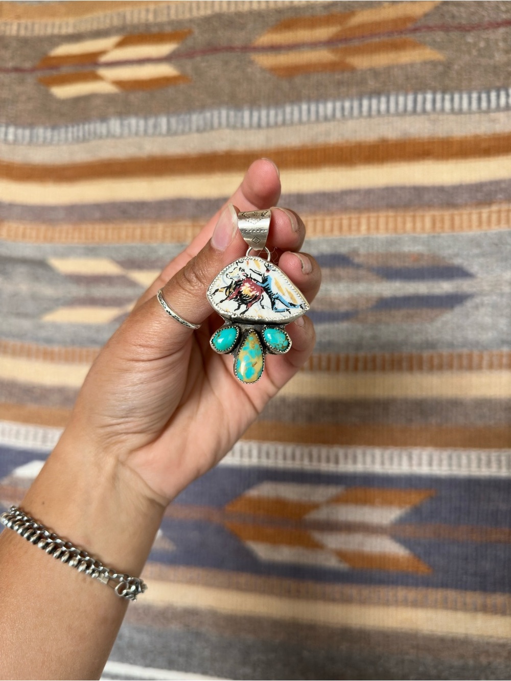 Sterling Silver Ceramic and Turquoise Pendant